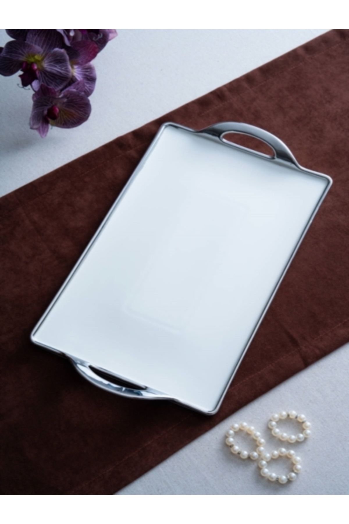 ACAR Arwen Dikdörtgen Silver Tepsi 45X25X2Cm
