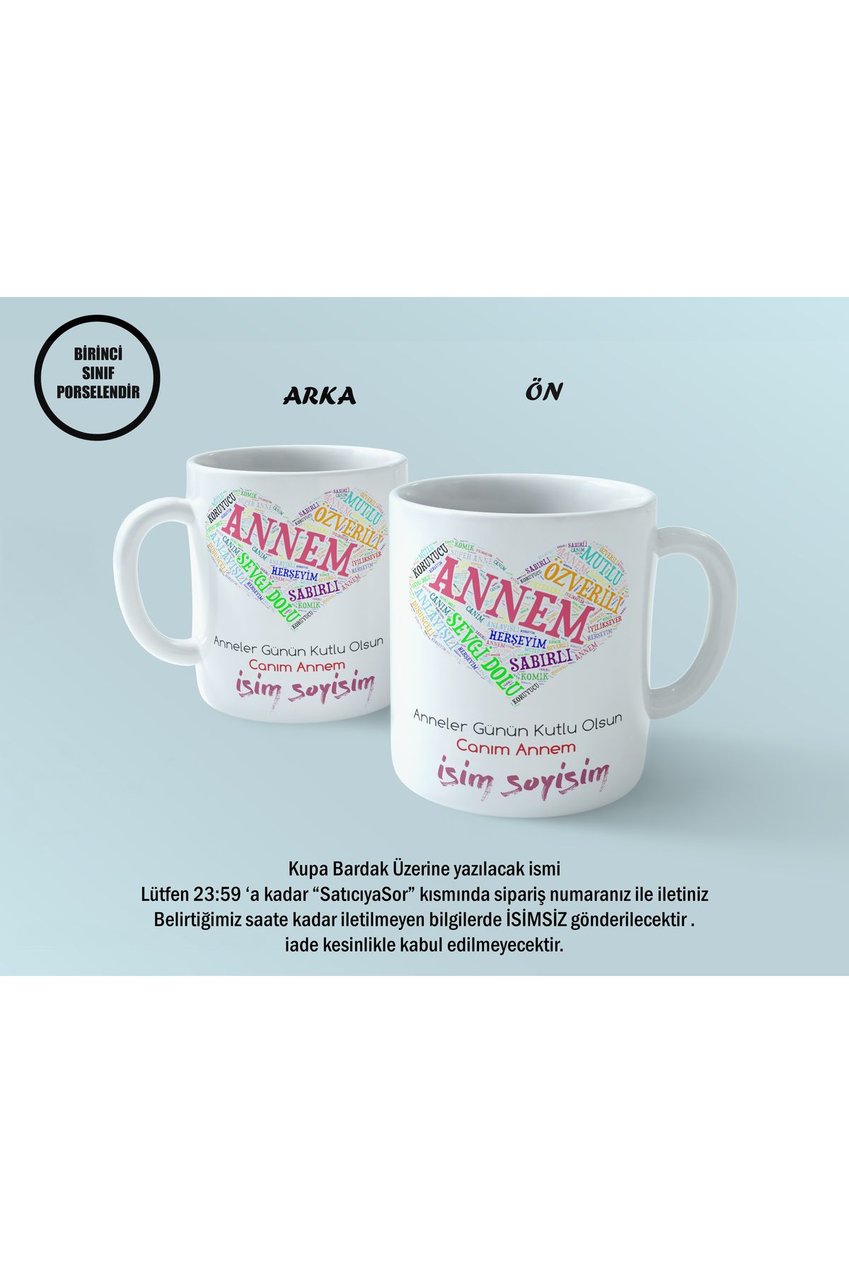 mystering store Kişiye Özel Anne Kupası – Anlamlı Mesajlı Porselen Kupa Bardak | Ezel Tasarım Anneler Günü Hediyesi