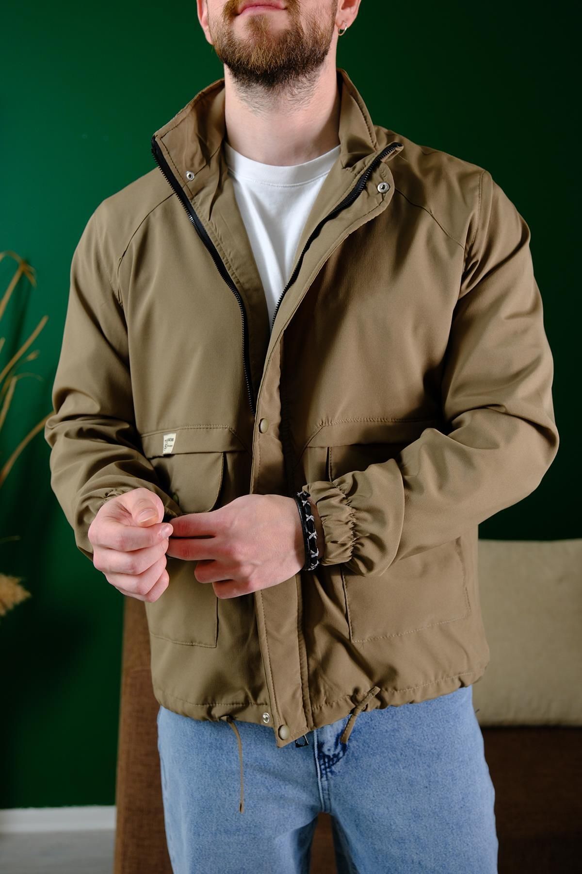 since 1990 man Manjuan Slim Fit Su İtici Bağcık Detaylı Kapüşonlu Erkek Mevsimlik Mont Yağmurluk