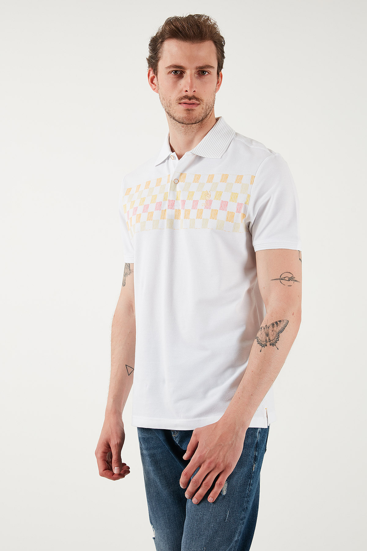 U.S. Polo Assn.-U.S. Polo Pattern 100% Cotton Regular Fit Buttoned Polo Neck t Shirt Men's Polo-Neck t Shirt G081Sz01 2