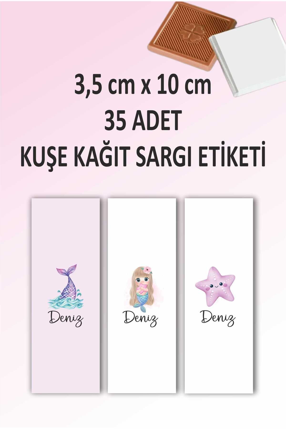 fırsatlar diyarı Özel Isimli Bebek Sargı Çikolata Etiketi - Deniz Kızı Tema - Kesimli Parlak Kuşe Sticker - 35 ADET
