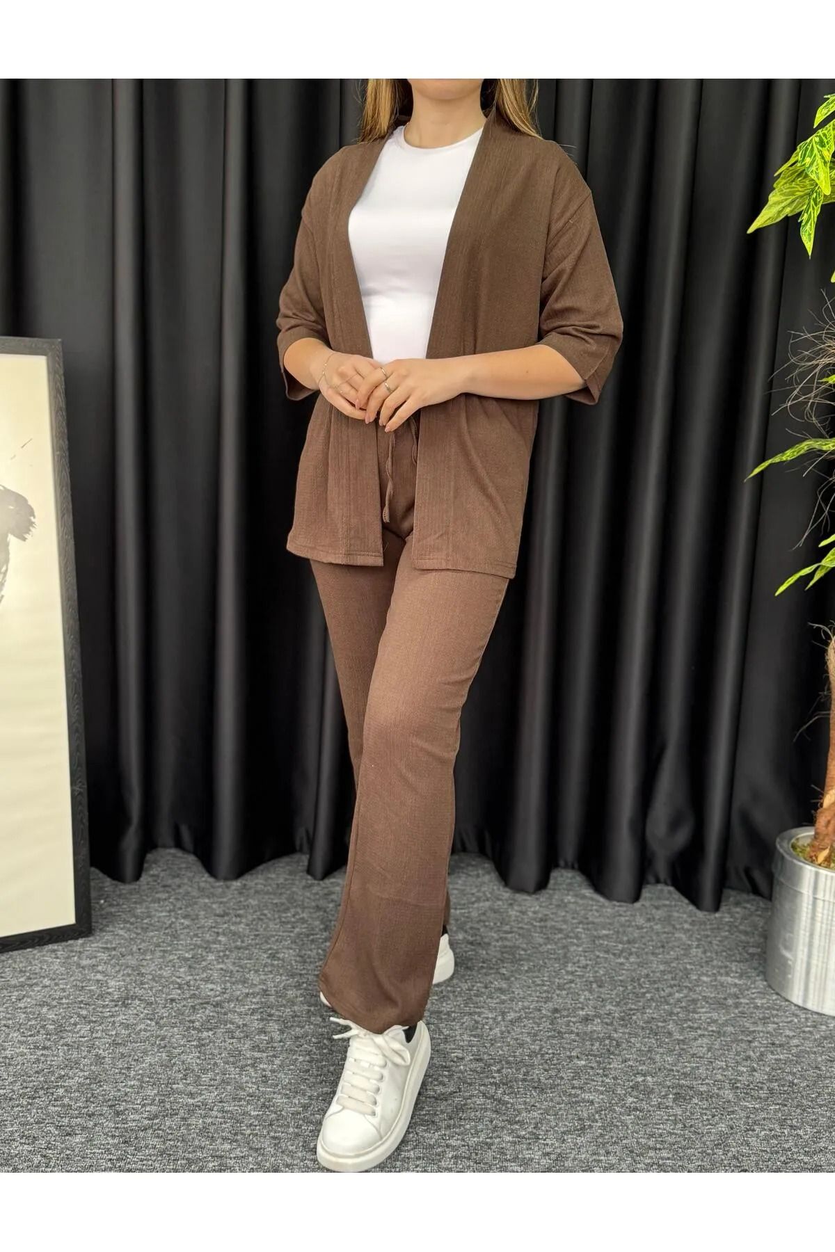 Revasser Kadın Özel Tasarım Kimono Bürümcük Kumaş Alt Üst Önü Açık Takım