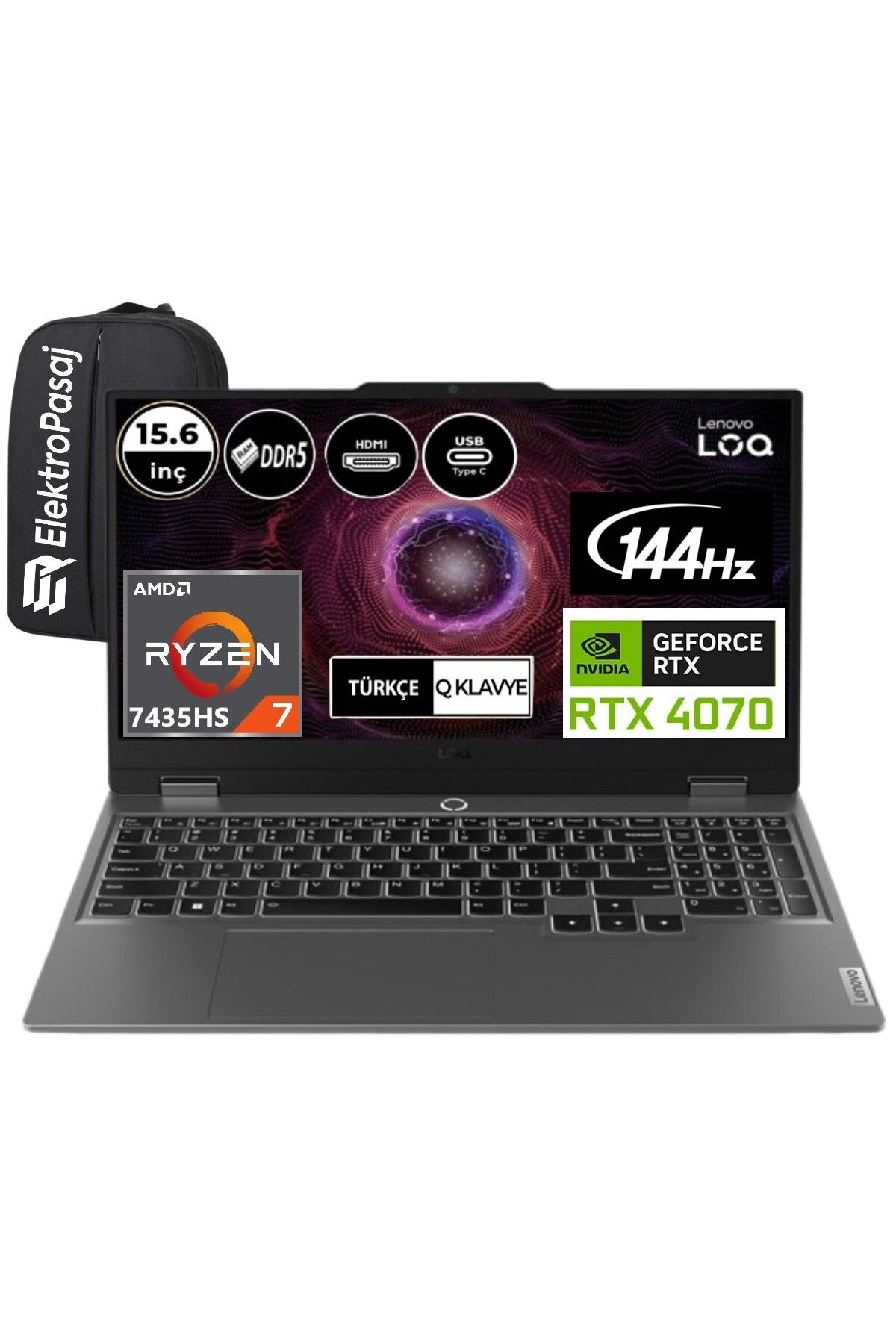 LENOVO Loq 83jc00cutr-ep39 Ryzen 7 7435hs 40 Gb 2 Tb Ssd Win11 Pro Rtx4070 15.6" Fhd Ep Çanta