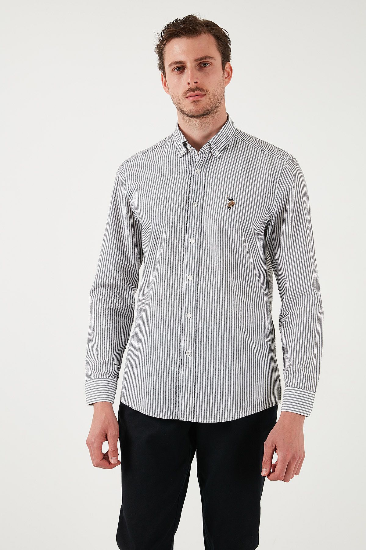 U.S. Polo Assn. U.S. Polo Çizgili Pamuklu Slim Fit Düğmeli Yaka Gömlek Erkek GÖMLEK G081SZ0042103065