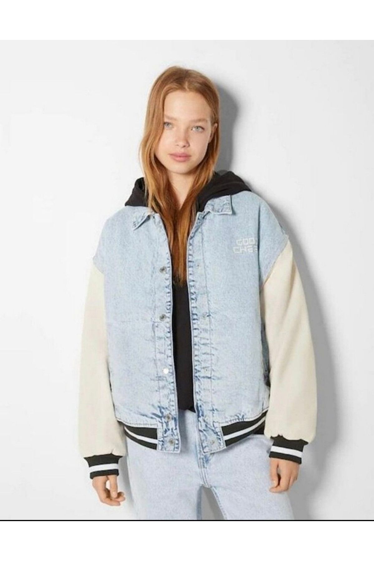 Butik Suni Deri Kollu Dolgulu Denim Bomber Mont Abbrs0022