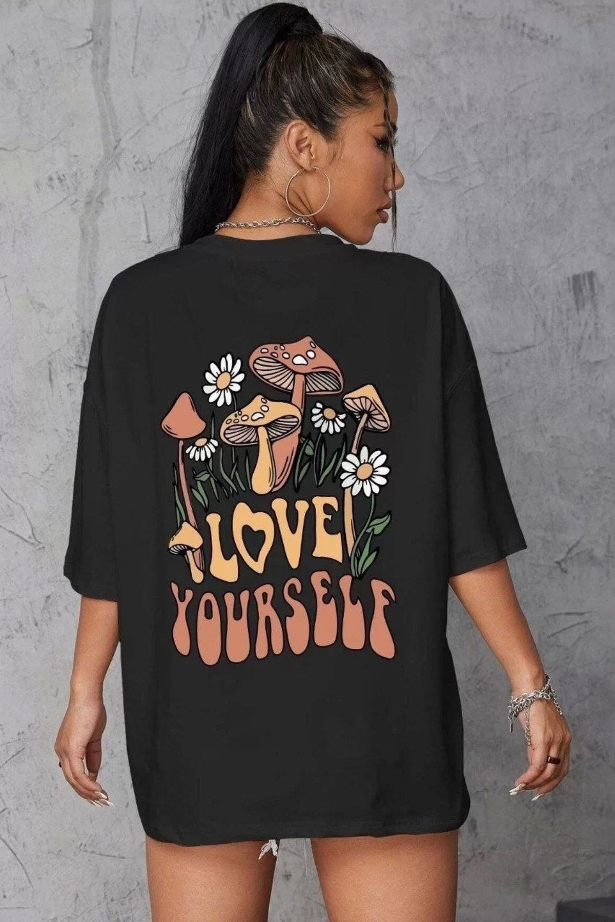 MODA Unisex Baskılı Oversize T-Shirt - Siyah