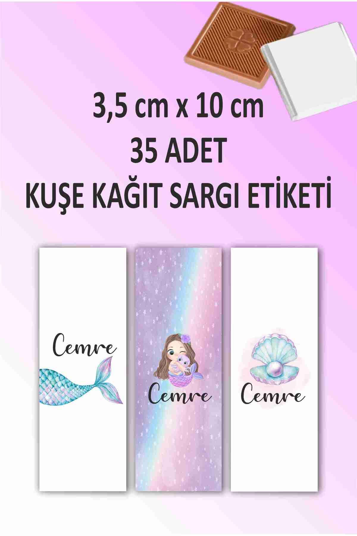 fırsatlar diyarı Özel Isimli Bebek Sargı Çikolata Etiketi - Deniz Kızı Tema - Kesimli Parlak Kuşe Sticker - 35 Adet