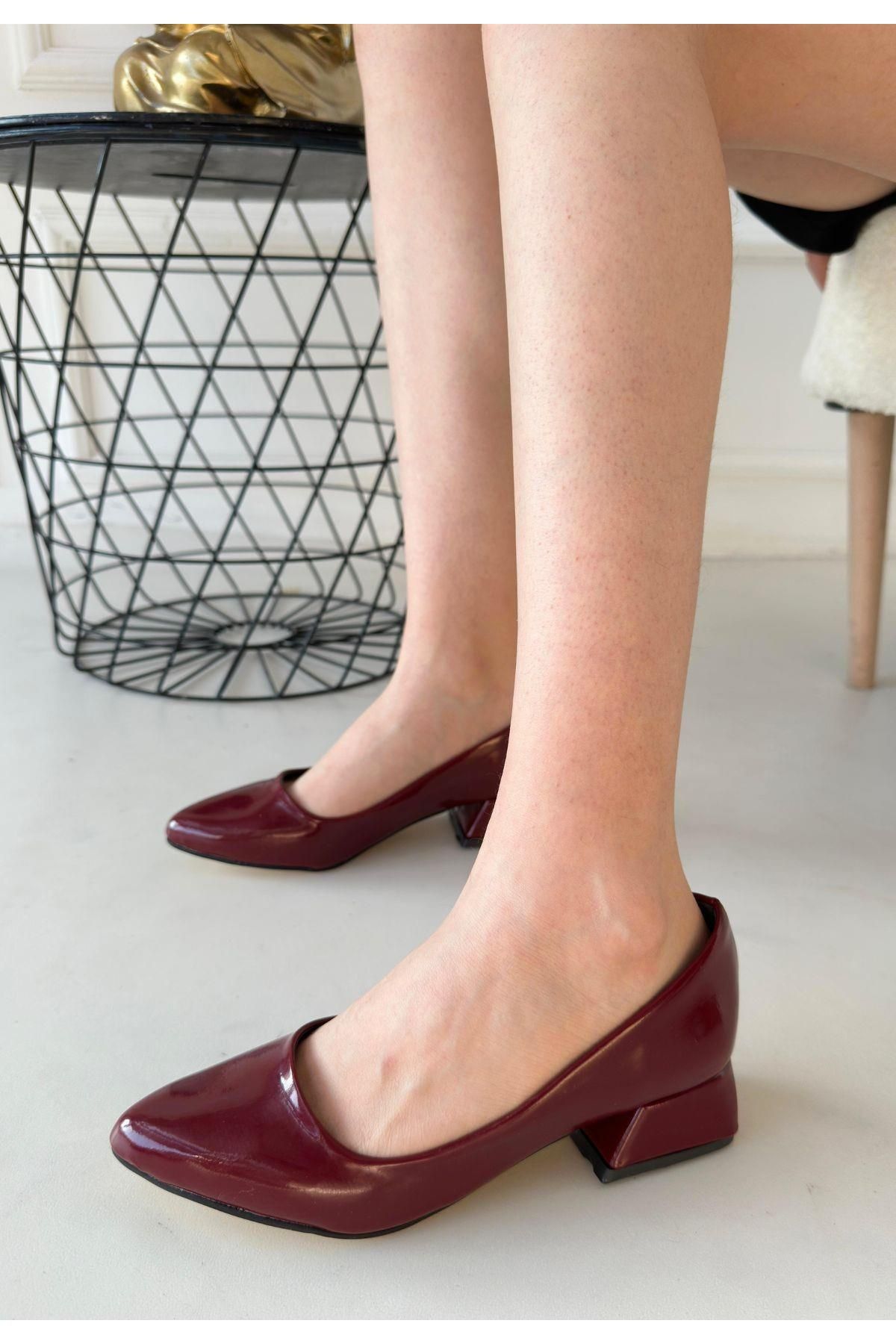 Nil Shoes Desniy Bordo Rugan Topuklu Ayakkabı