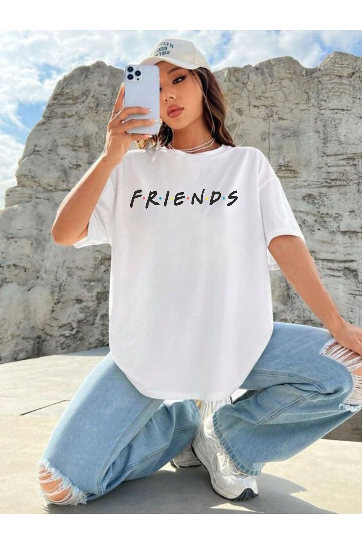 estilowear Kadın Oversize Baskılı Pamuklu T-shirt Model 1018