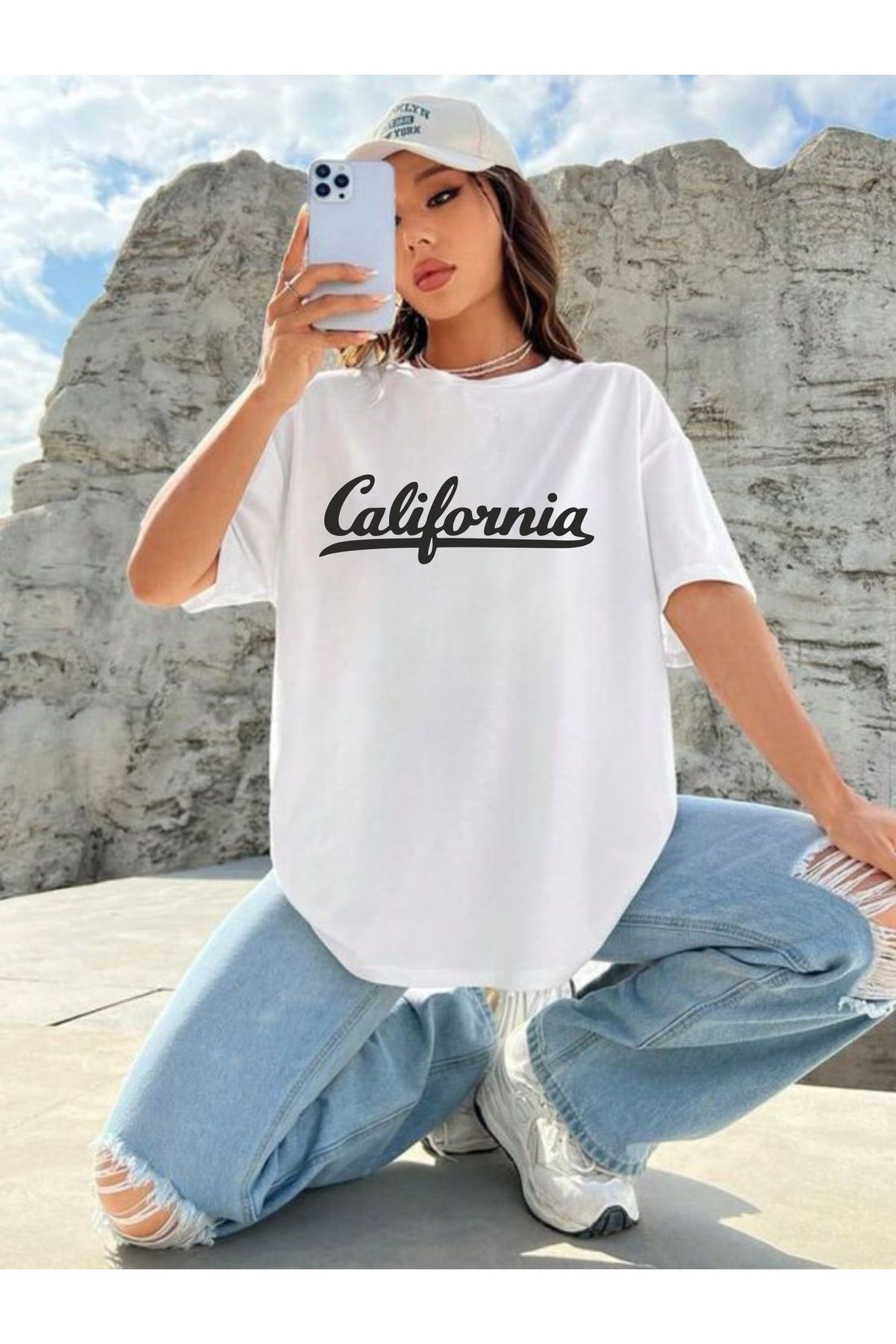 estilowear Kadın Oversize Baskılı Pamuklu T-shirt Model 1017