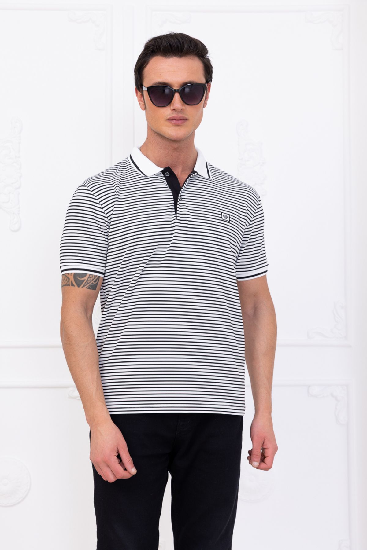 gw gewer Erkek Polo Yaka Slim Fit Çizgili T-shirt Tişört