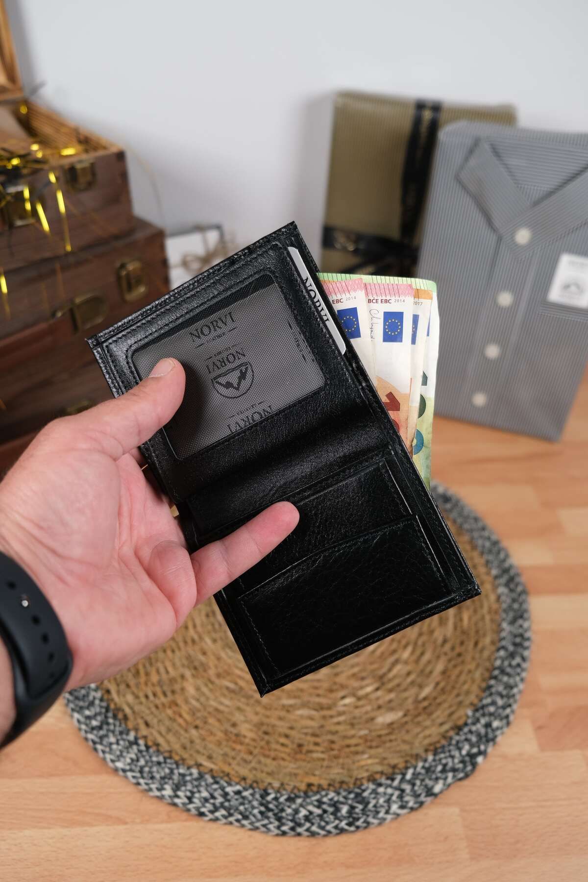 Norvi Leather Bozuk Para Bölmeli Hakiki Deri Cüzdan Siyah