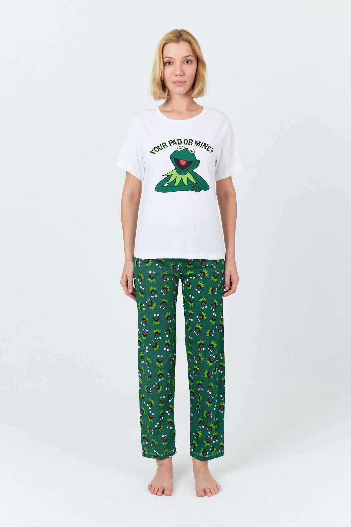 macharel jeans Kadın Kısa Kol Baskılı Pijama Takımı