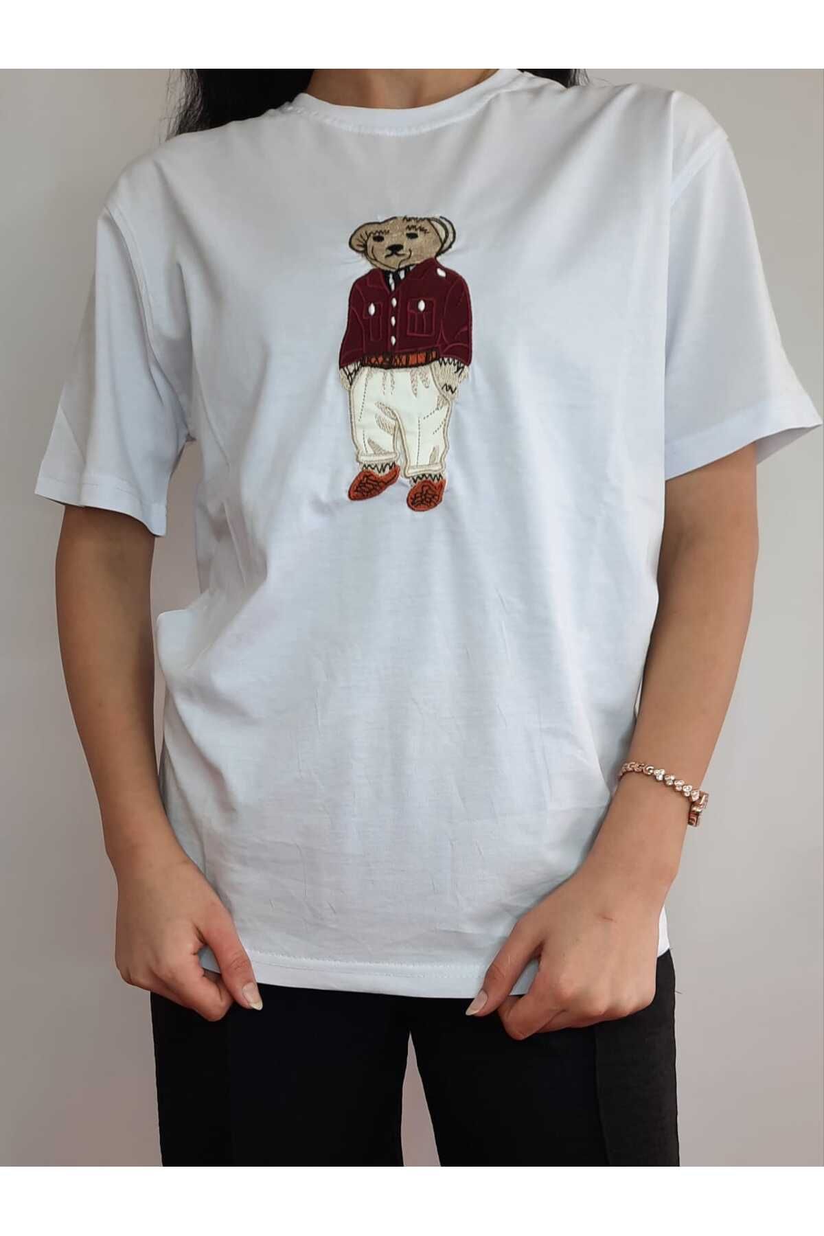 ŞIK VE MUTLU Ayıcık Teddy Nakışlı Kadın T-Shirt