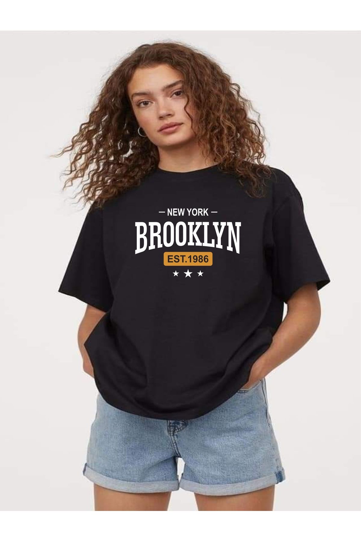 estilowear Kadın Oversize Baskılı Pamuklu T-shirt Model 1015