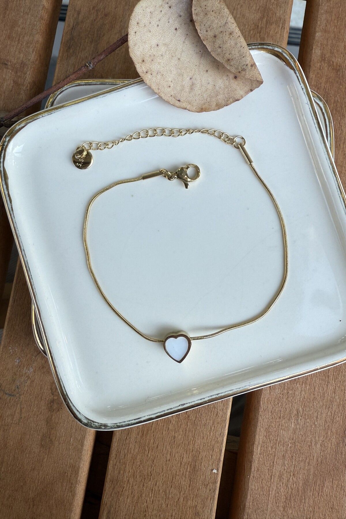AURA ATELIER Çelik Yılan Zincirde Minimal Kalp Bileklik 17+5cm