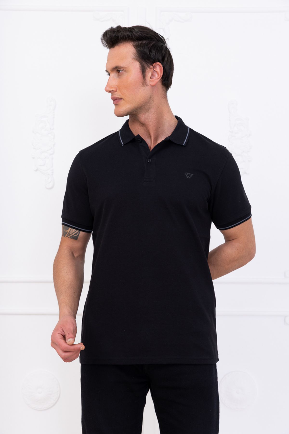 gw gewer Erkek Slim Fit Polo Yaka Şerit Detaylı T-shirt Tişört