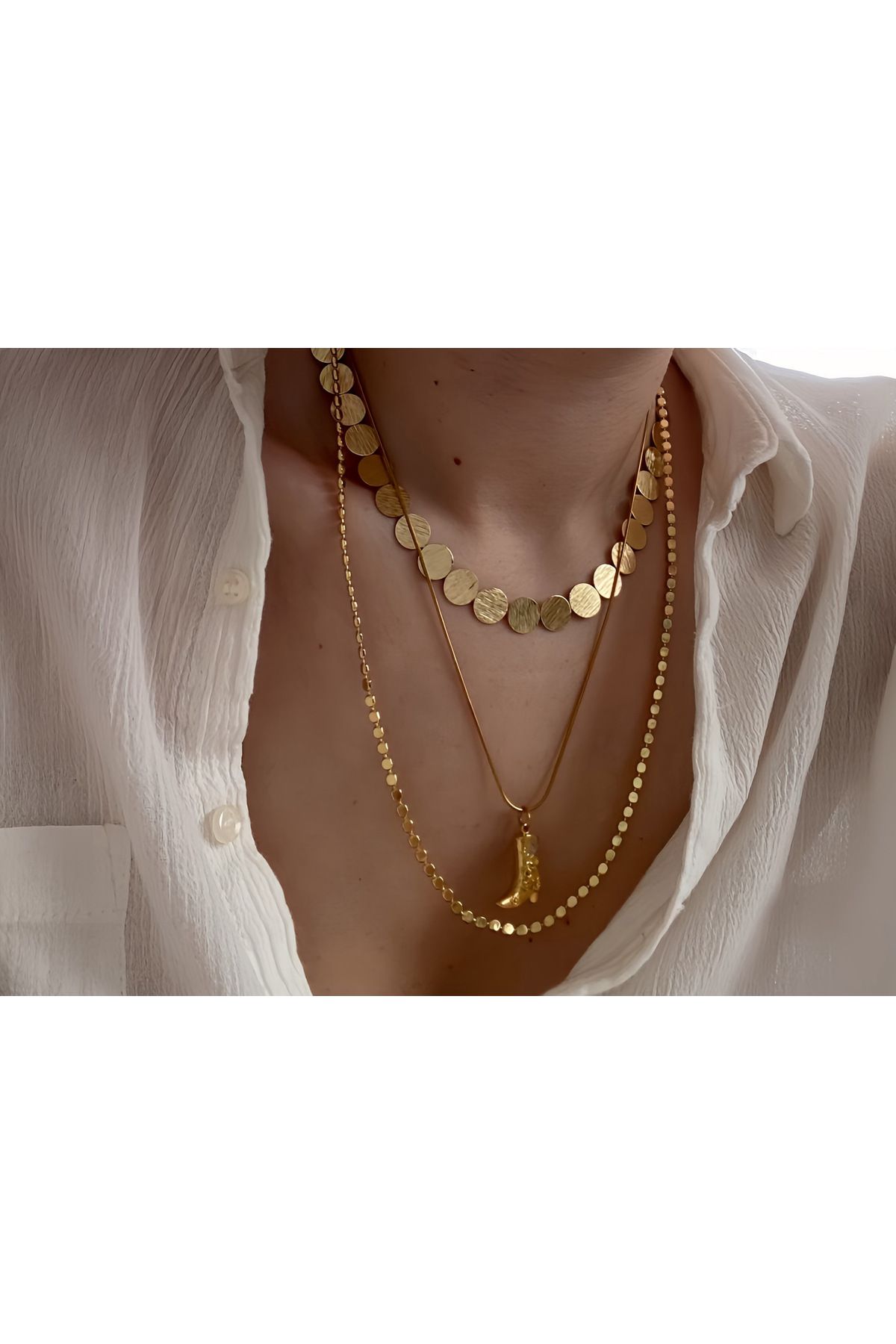 trioco İthal gold plaka kolye