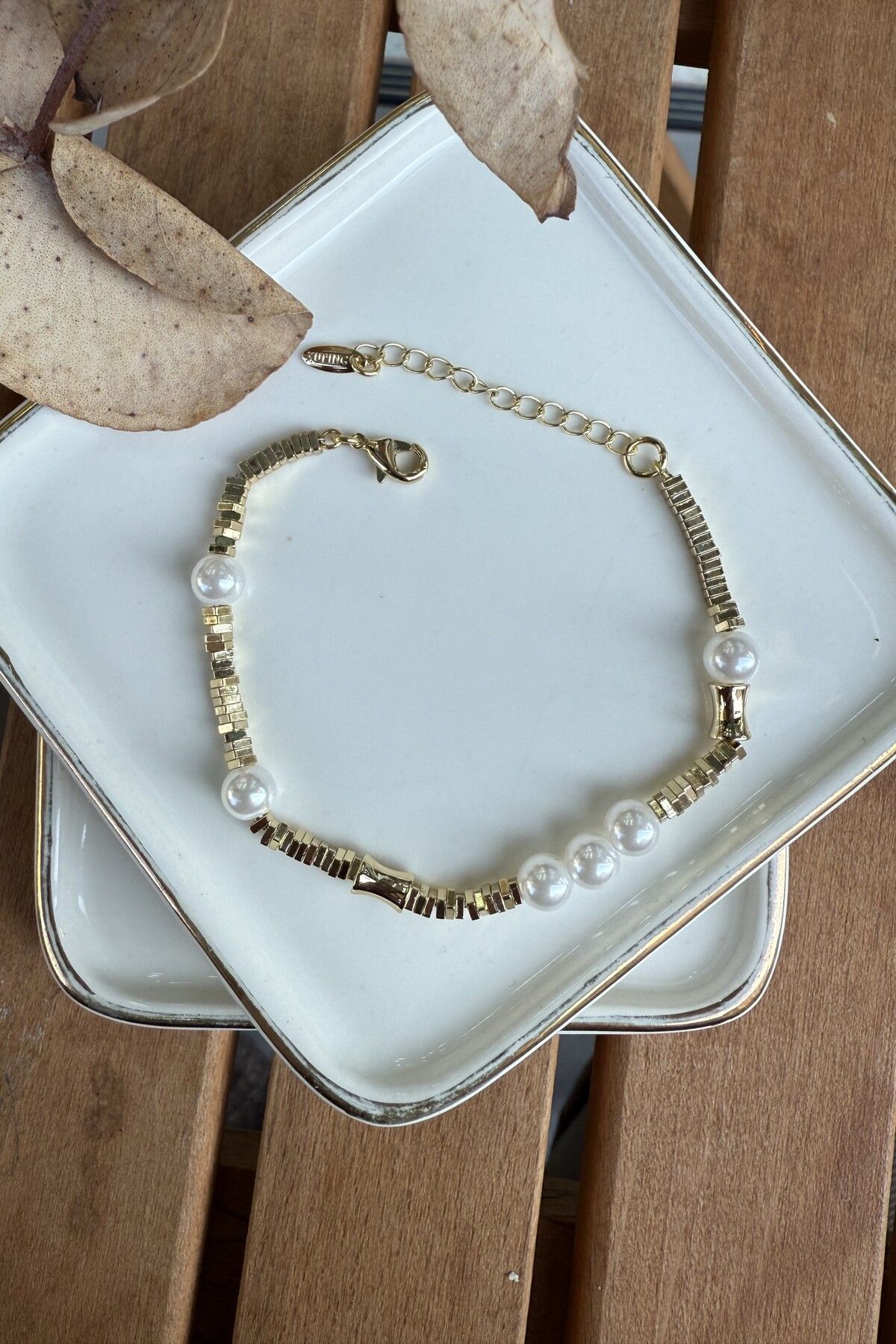 AURA ATELIER Çelik Tırtık Araları İnci Bileklik 16+4cm