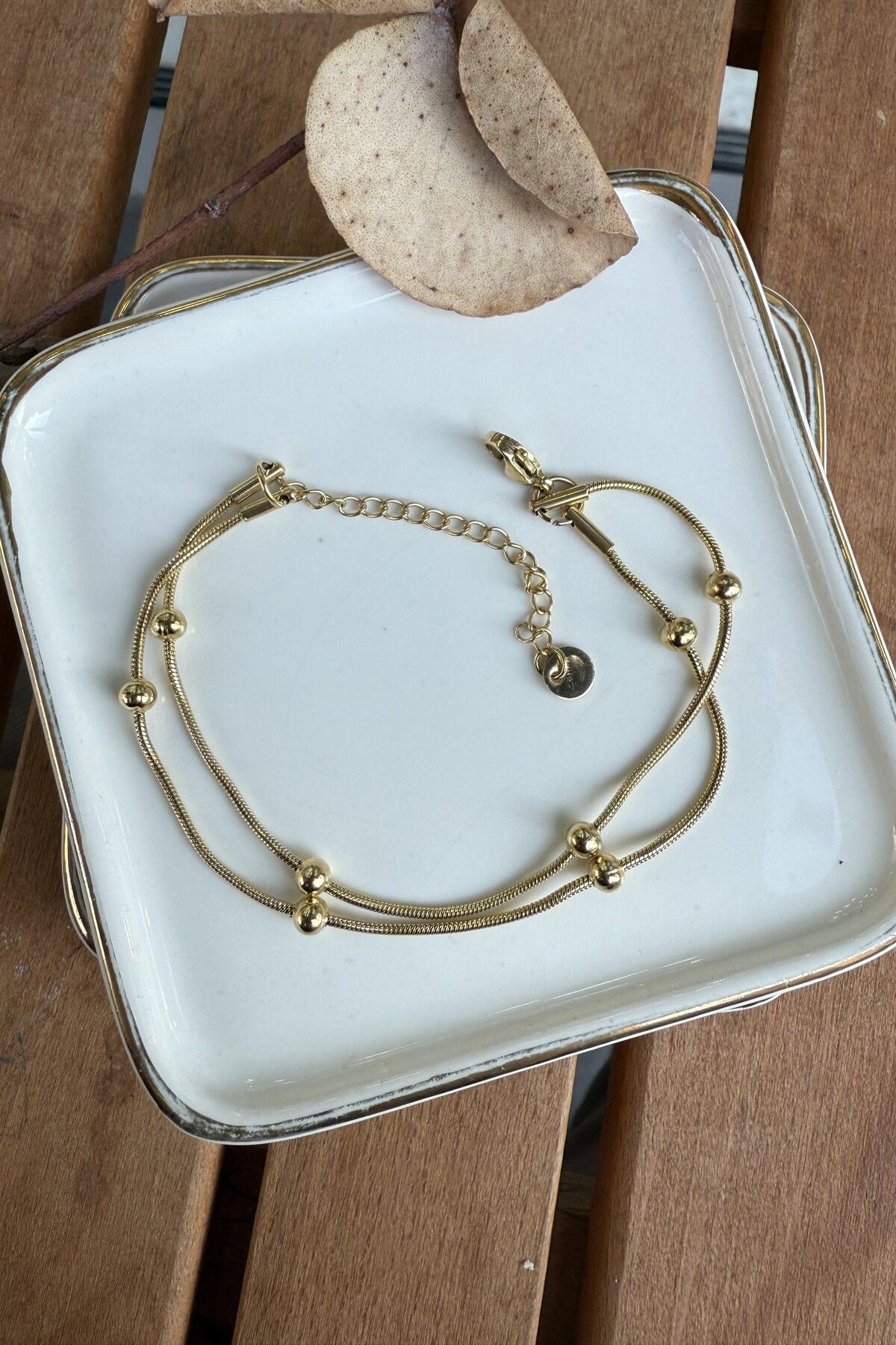 AURA ATELIER Çelik Çift Sıra Topçuklar Bileklik 16+5cm