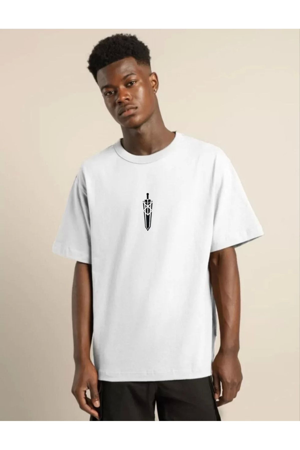 MODA Unisex Bisiklet Yaka Baskılı Oversize T-Shirt - Beyaz