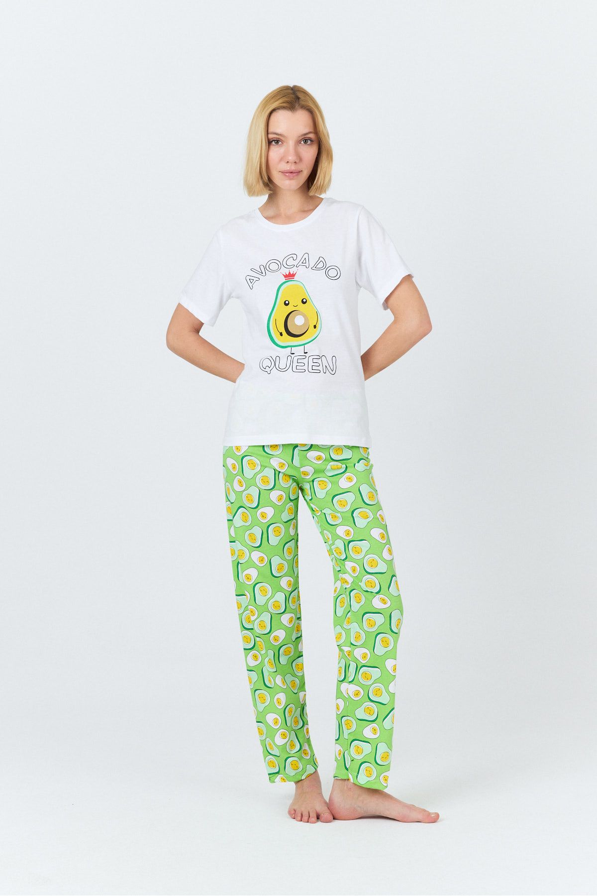 macharel jeans Kadın Kısa Kol Baskılı Pijama Takımı
