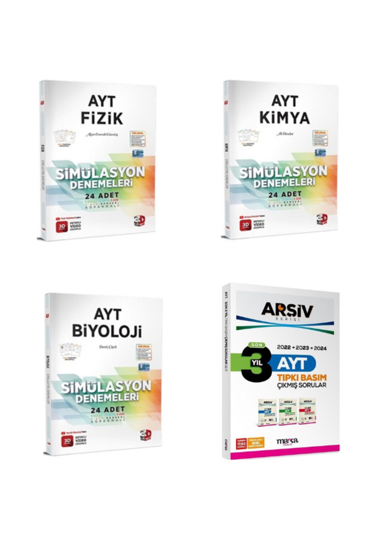 Aydın Yayınları 2025 3d ayt fizik kimya ve biyoloji branş deneme ve ayt son 3 yıl çıkmış sorular