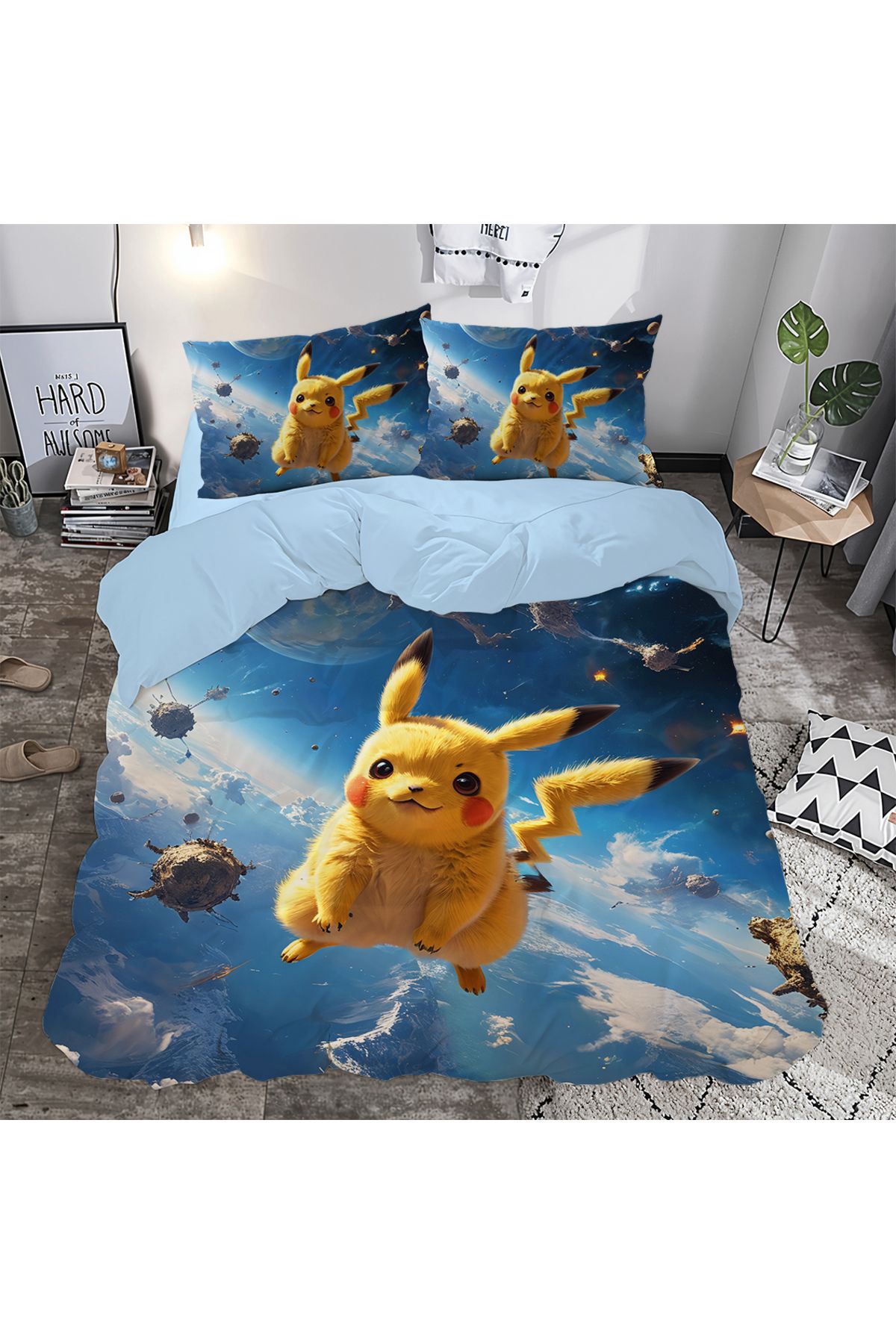 hediyechy hediye nevresim PİKAÇHU 3d Baskılı Çift Kişilik Nevresim Takımı Çarşafsız