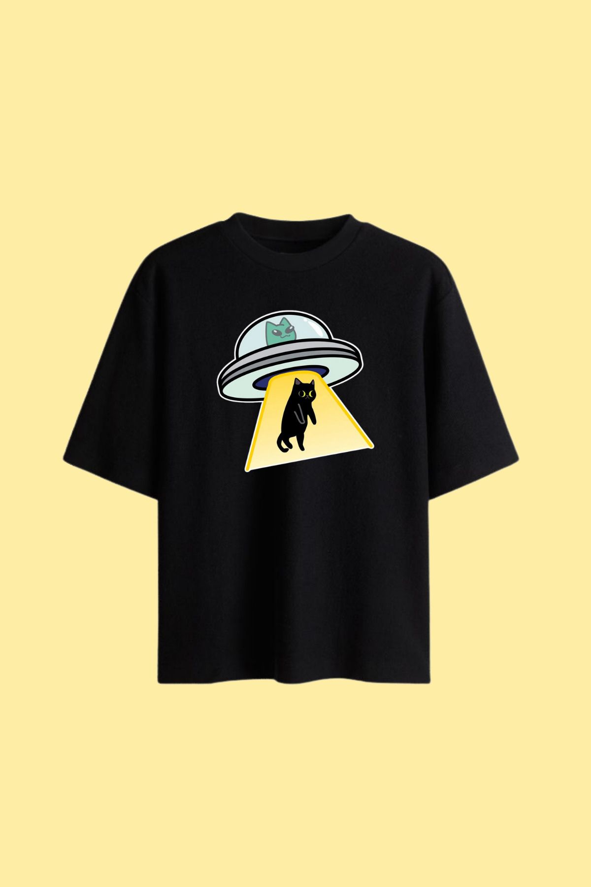 Dupe Design Ufo Cat Baskılı Oversize T-shirt