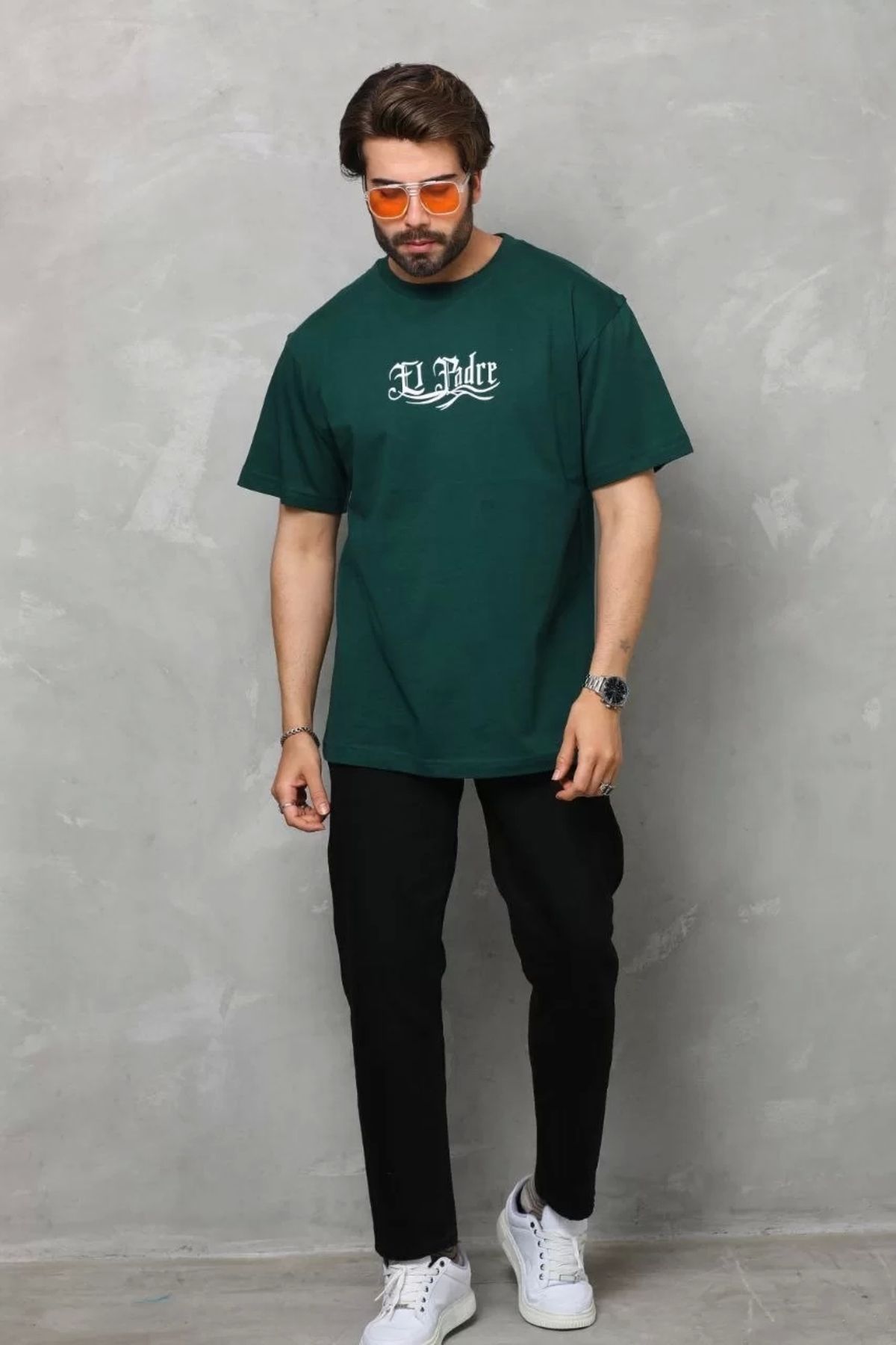 MODA Unisex Bisiklet Yaka Baskılı Oversize T-Shirt - Yeşil