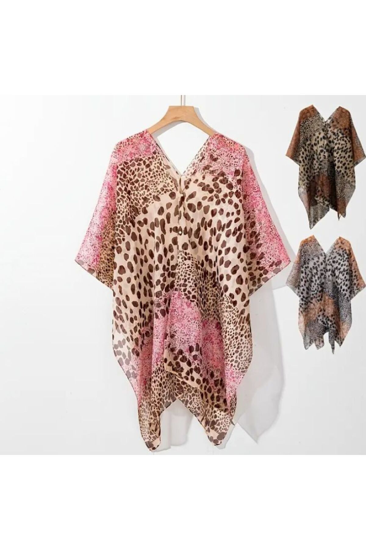 Dgt Luxury Leopar Desenli, Güneş Koruyucu, Çok Amaçlı Tunik, Plaj Şalı, Hafif, Nefes Alan Kimono