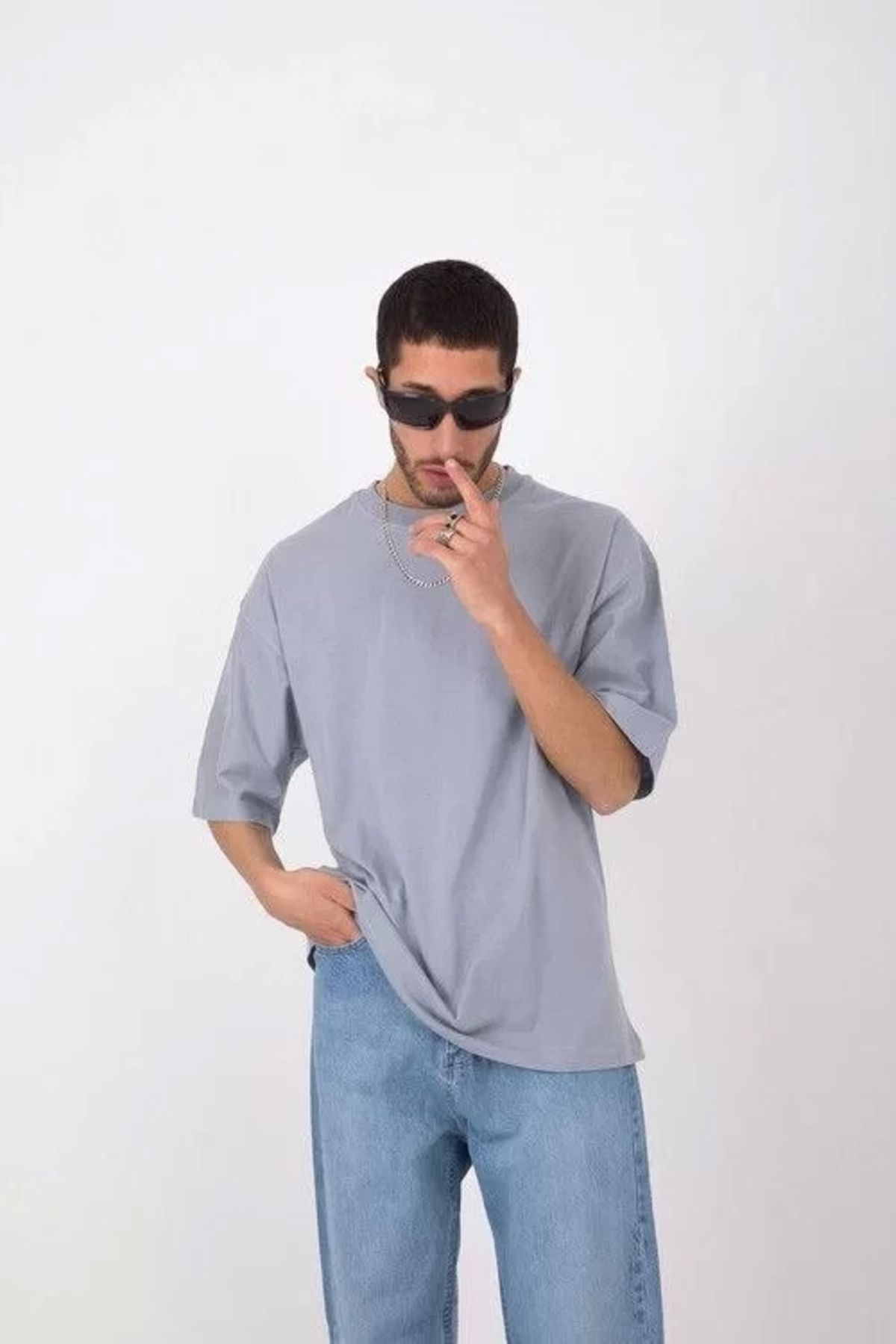 MODA Unisex Basic Bisiklet Yaka Oversize T-Shirt - Gri