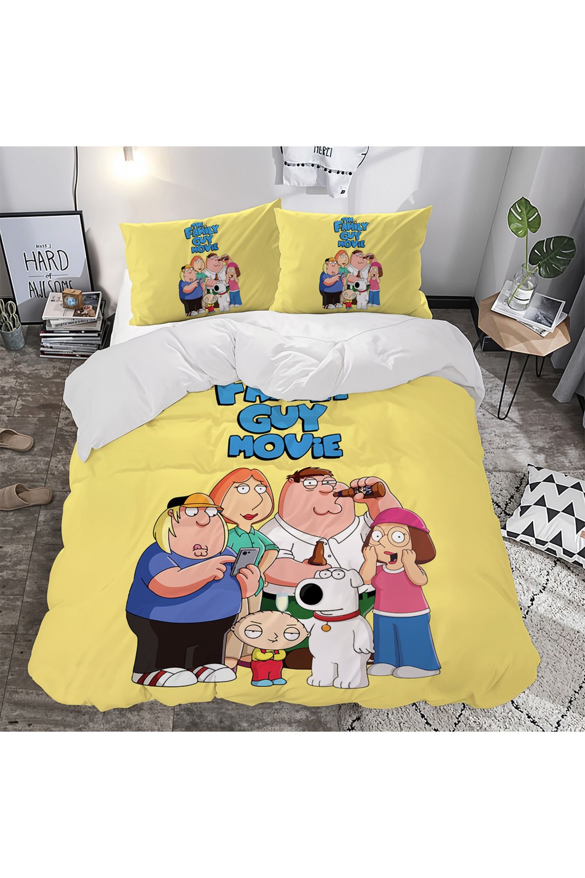 hediyechy hediye nevresim famıly guy 3d Baskılı Çift Kişilik Nevresim Takımı Çarşafsız