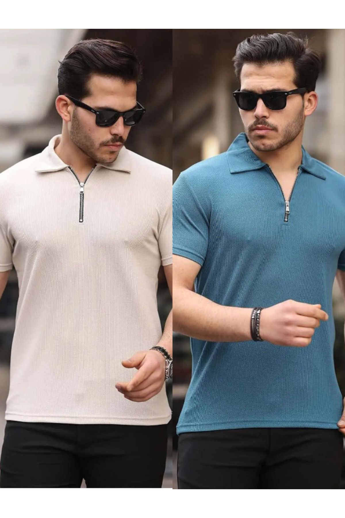 Liberto Erkek Yarım Fermuarlı Polo Yaka Casual Tişört – Şık ve Rahat Yazlık Model 2'li Paket