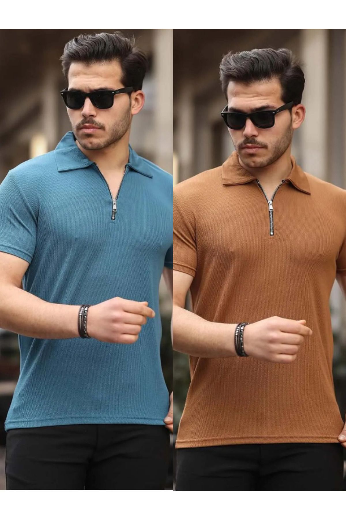Liberto Erkek Yarım Fermuarlı Polo Yaka Casual Tişört – Şık ve Rahat Yazlık Model 2'li Paket