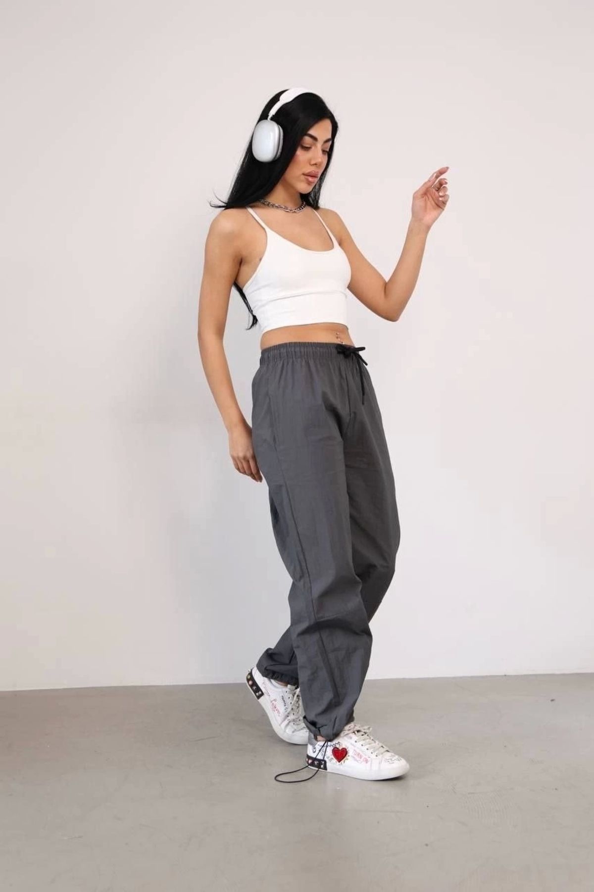 MODA Praşut Kumaş Paça Cepli Baggy Eşofman - Antrasit