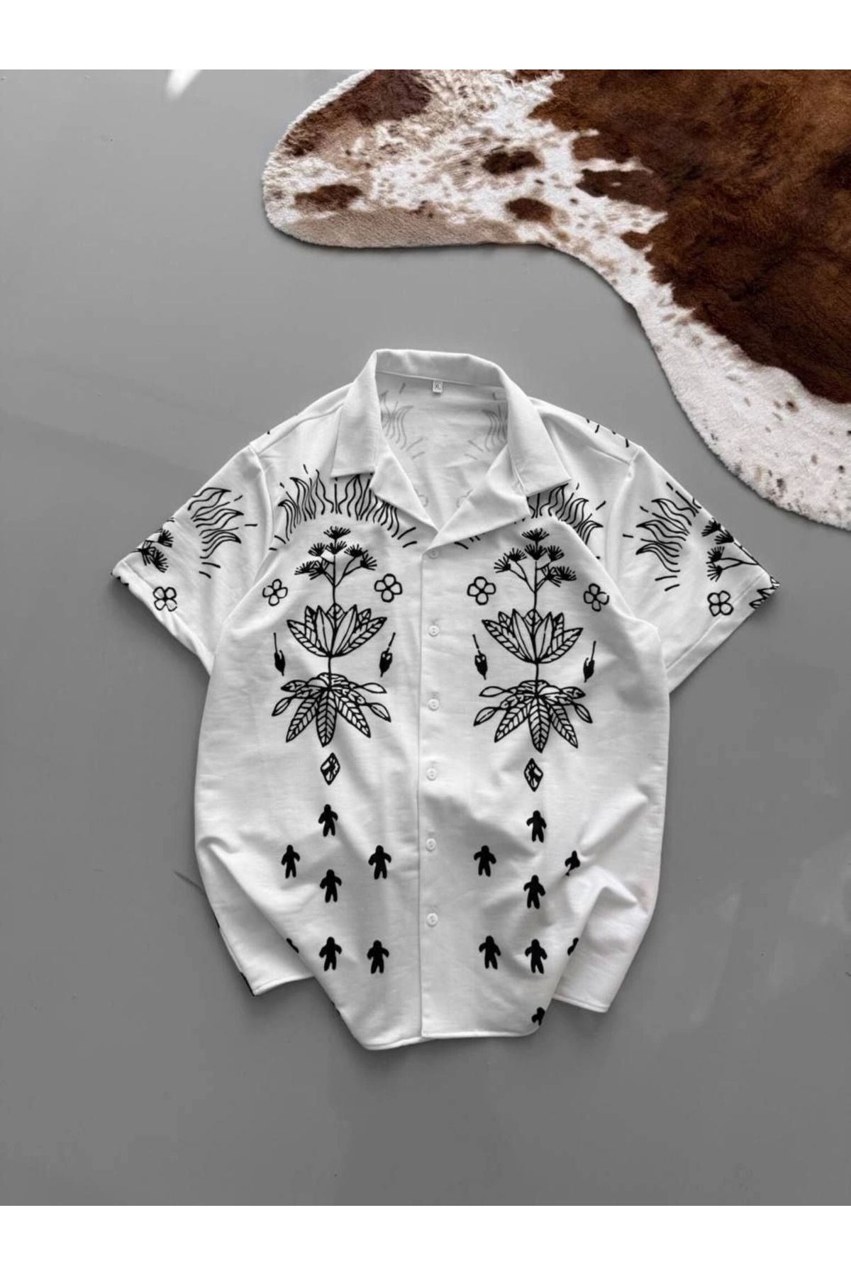MODA İki İplik Kumaş Baskılı Gömlek - Beyaz