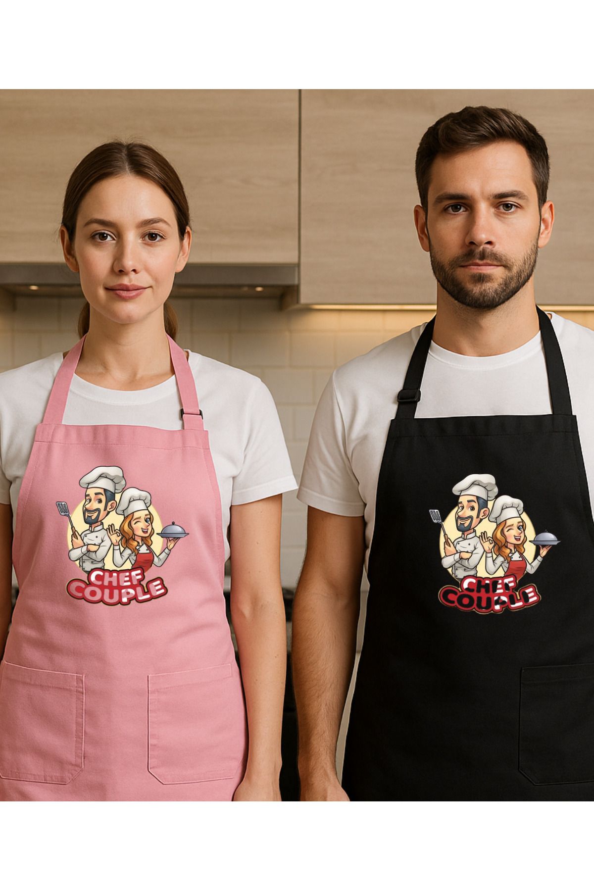 CACTUS HOME Pembe ve Siyah Önlük Çift Önlüğü Sıvı Geçirmez Mutfak Önlüğü DUCK KUMAŞ