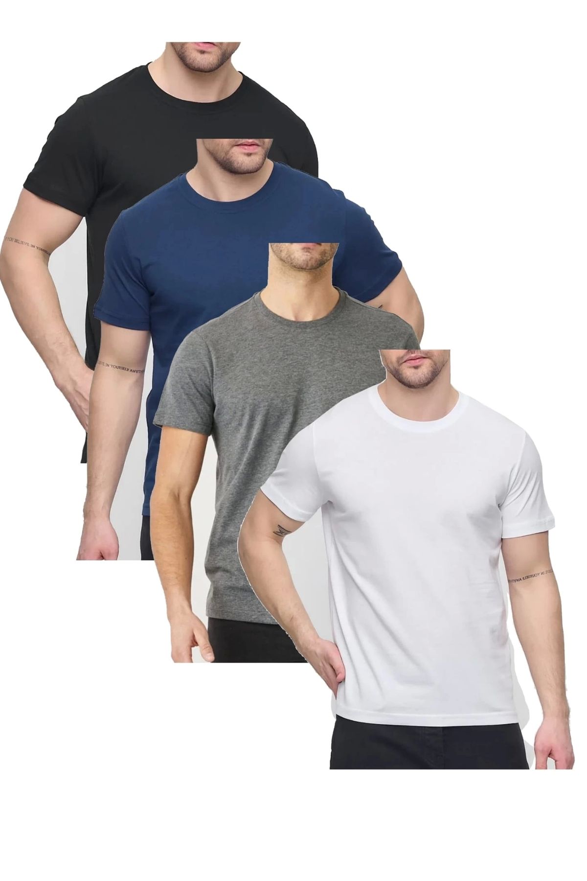 PHANTOM JEANS 4'lü Paket Likralı Şık Pamuklu Yumuşak Dokulu Slim Fit Bisiklet Yaka Basic Tişört