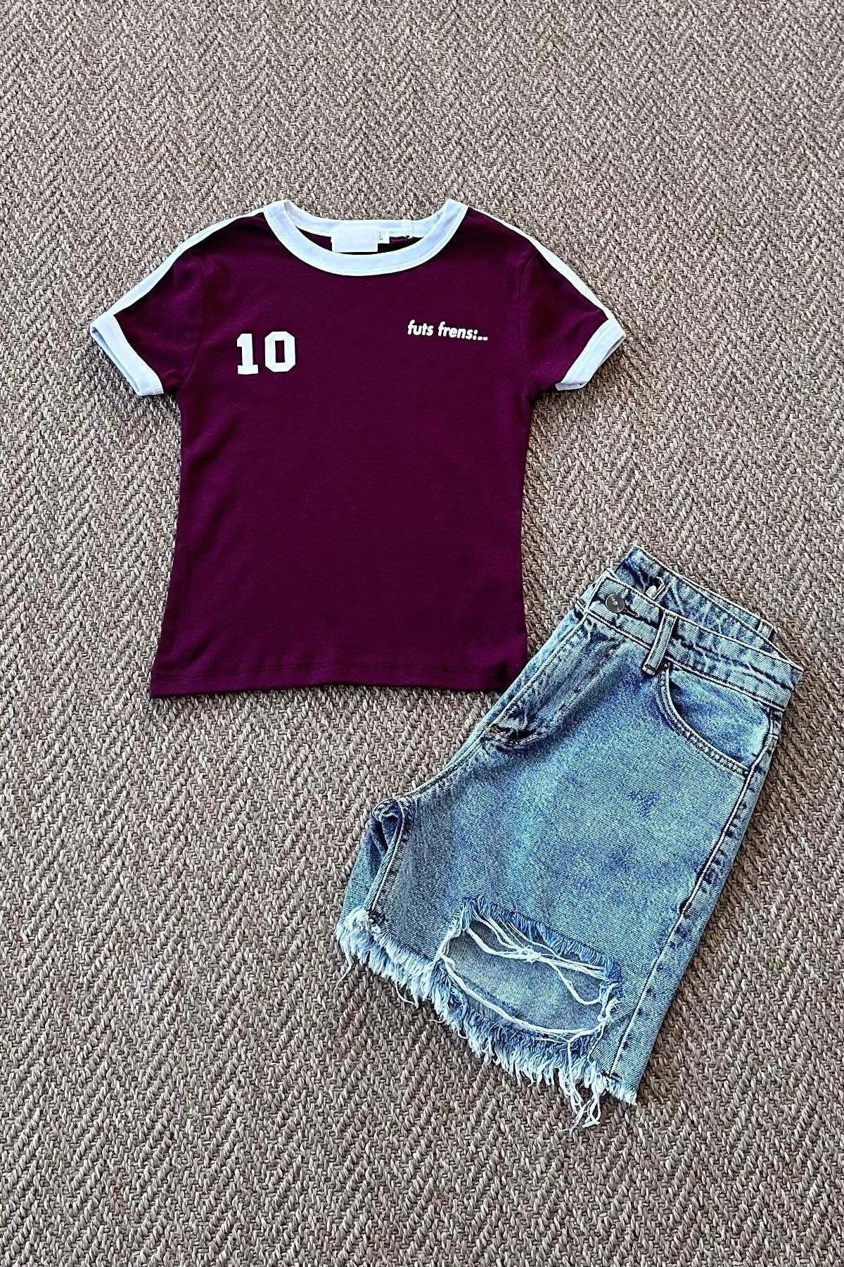 bysedaortac Futs 10 Baskılı Ribana Crop T Shirt