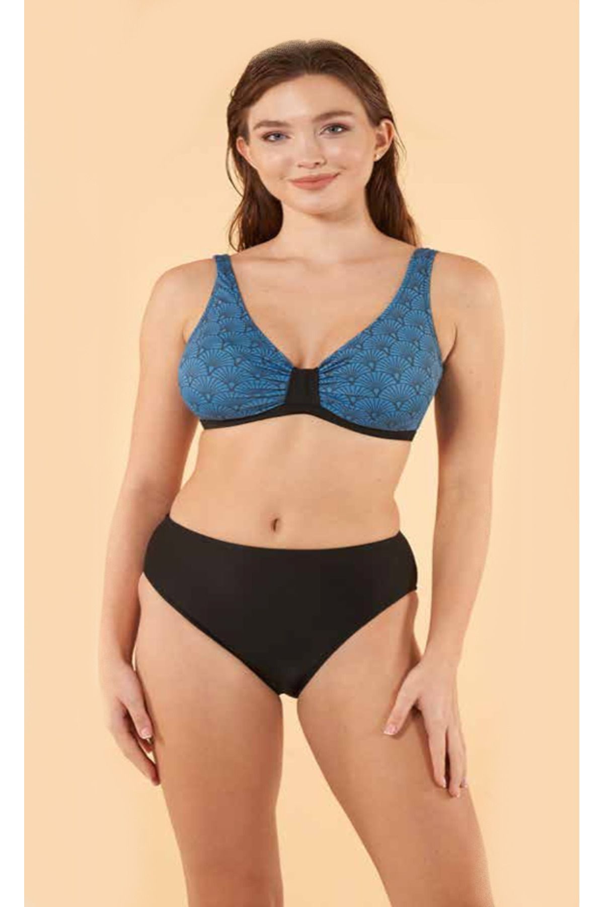 Fily İç Giyim ESTİVA Çift Renk Kalın Askılı Bato Slip Büyük Beden Bikini Takım