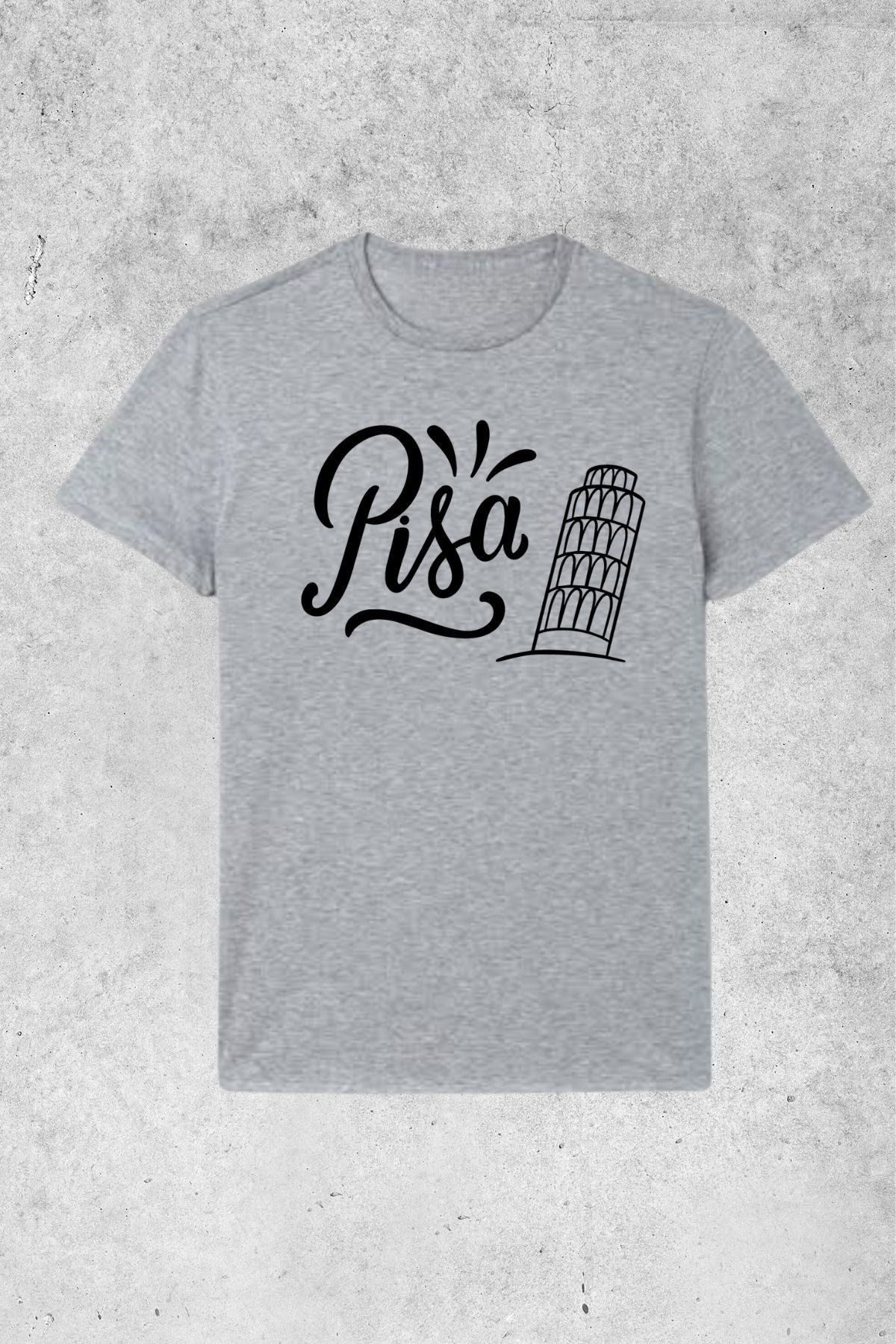 MOLICO Basic unisex sıfır yaka kısa kollu Pisa baskılı tshirt