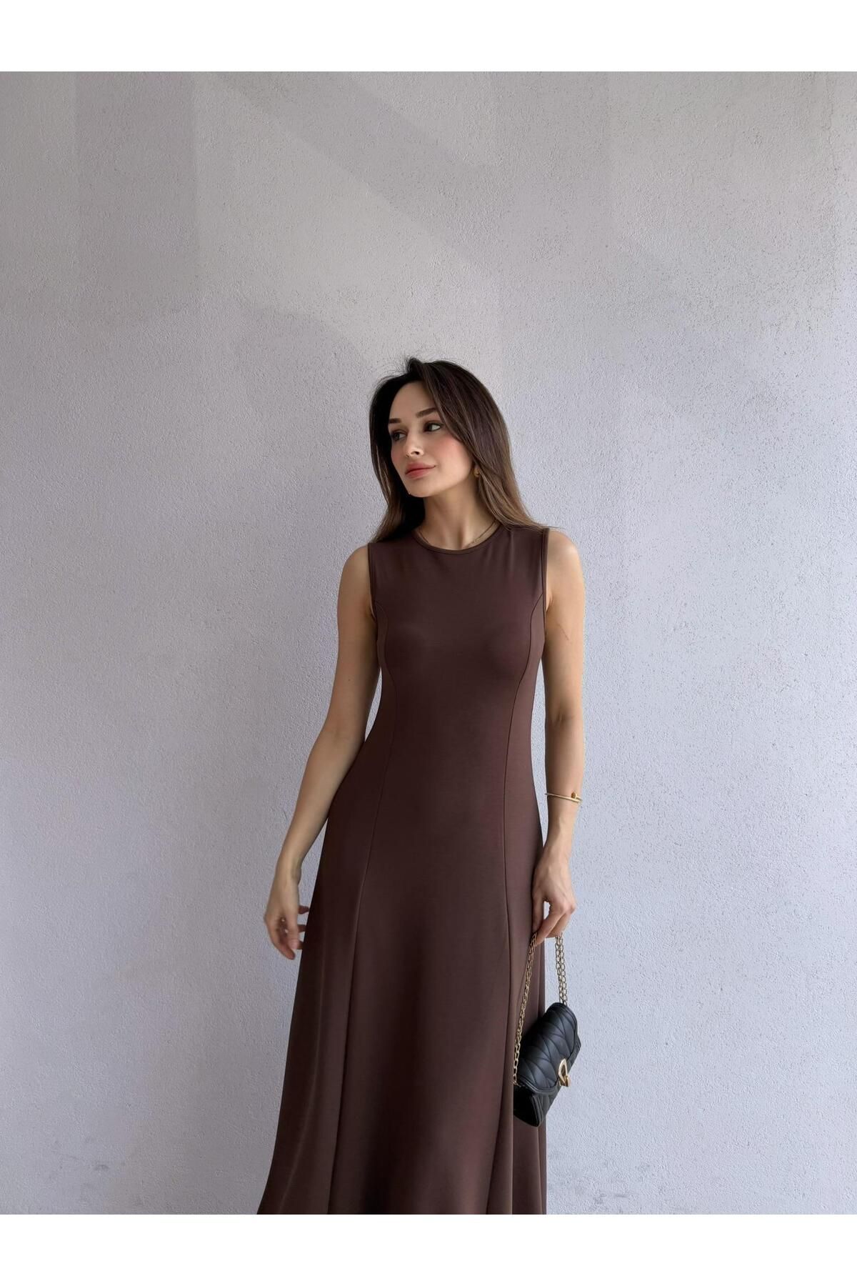 Mooi Butik NOLLER Maxi Elbise 6748 - Acı kahve