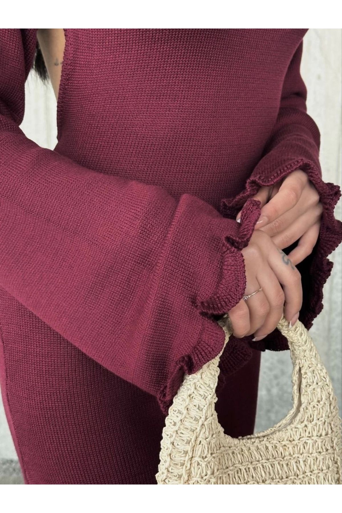 MODA Acık Sırt Detaylı Maxi Uzun Boy Elbise- Bordo