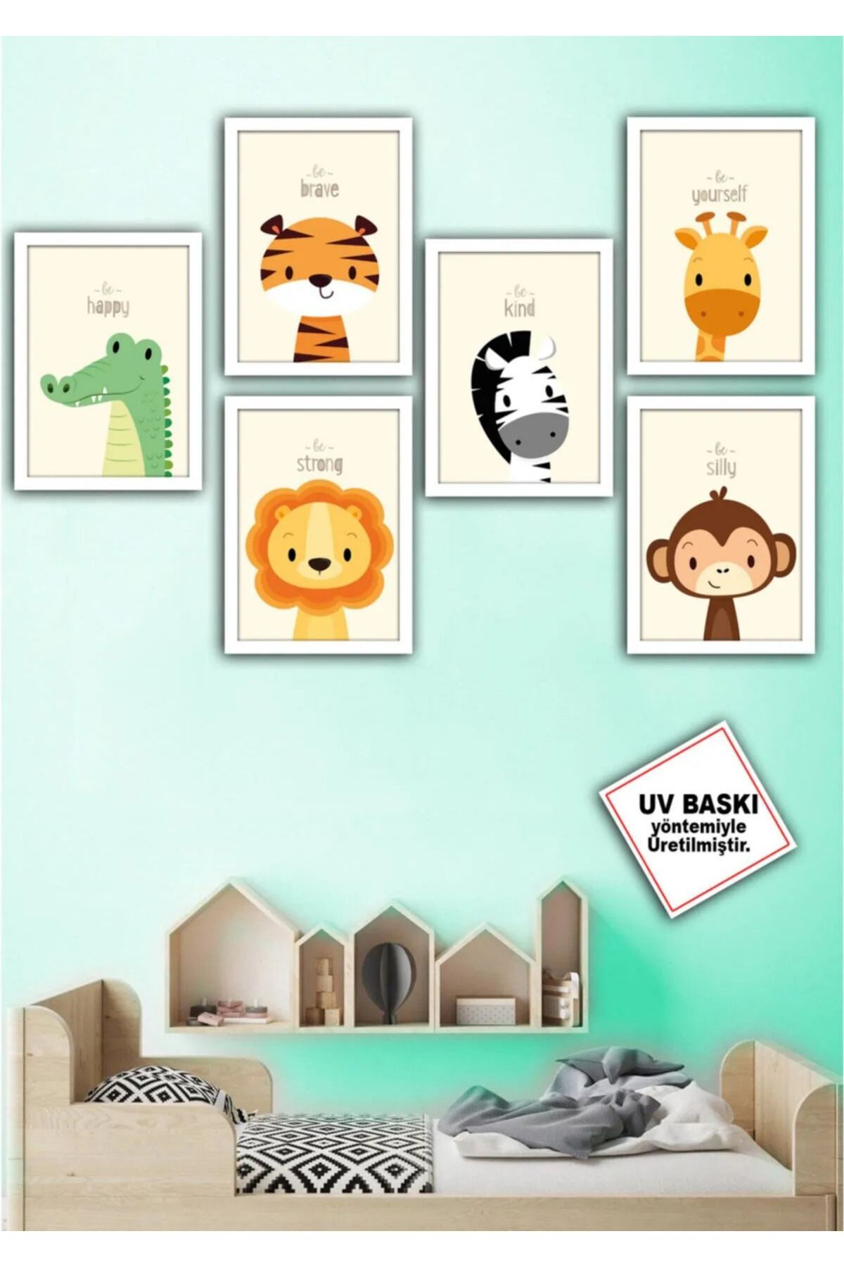 NT Handmade 6 Parça Sevimli Hayvanlar Duvar Dekoru Salon Oturma Yatak Çocuk Odası için Tablo Seti