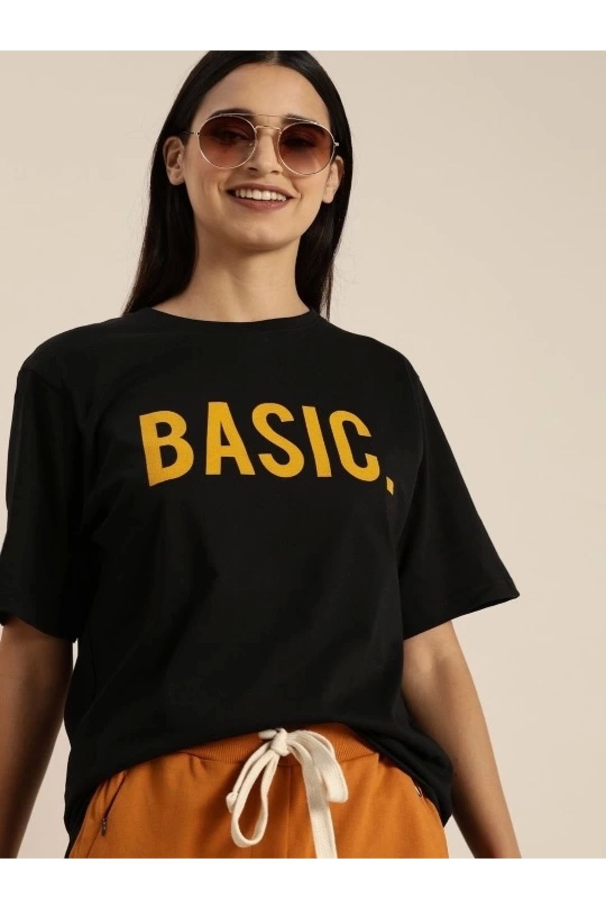 MODA Baskılı Kadın T-shirt - Siyah