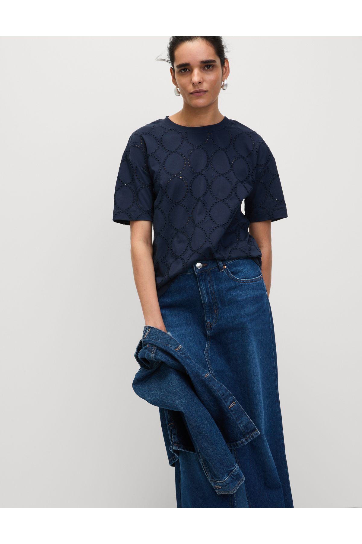 Marks & Spencer Pamuk Karışımlı Broderie T-Shirt