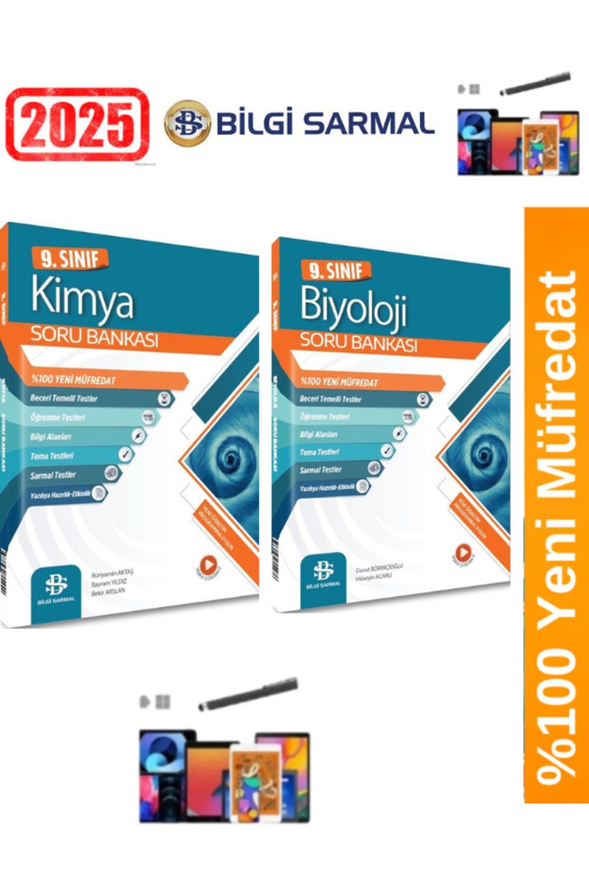 Bilgi Sarmal Yayınları 2025 9.Sınıf Kimya-Biyoloji %100 Yeni Müfredat Soru Bankası Seti(2 Kitap)+Android Kalem
