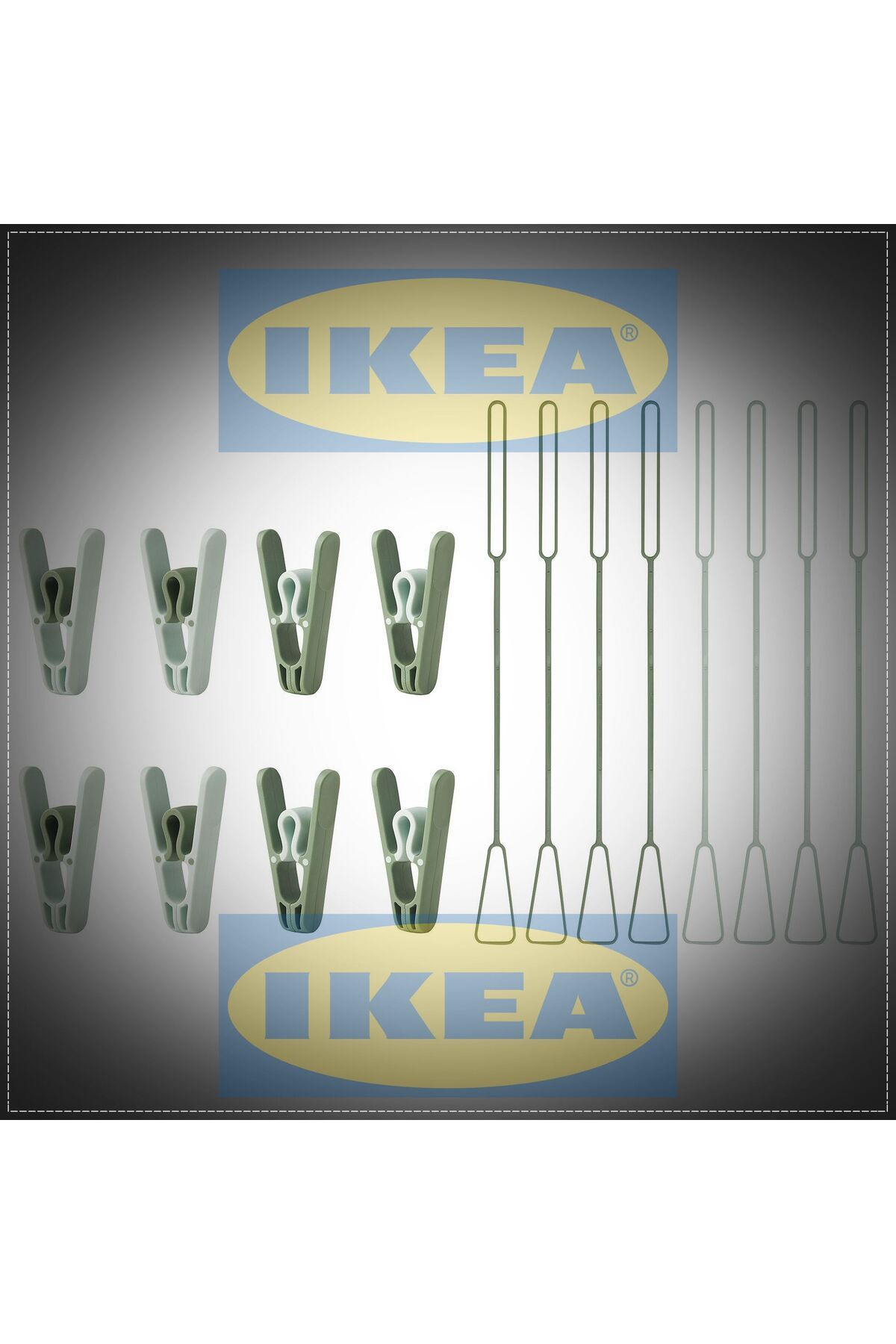 IKEA-Σετ πράσινων μανταλάκια Slibb, Συσκευή κρέμασης με δαχτυλίδι, Σετ 8 τεμαχίων 1