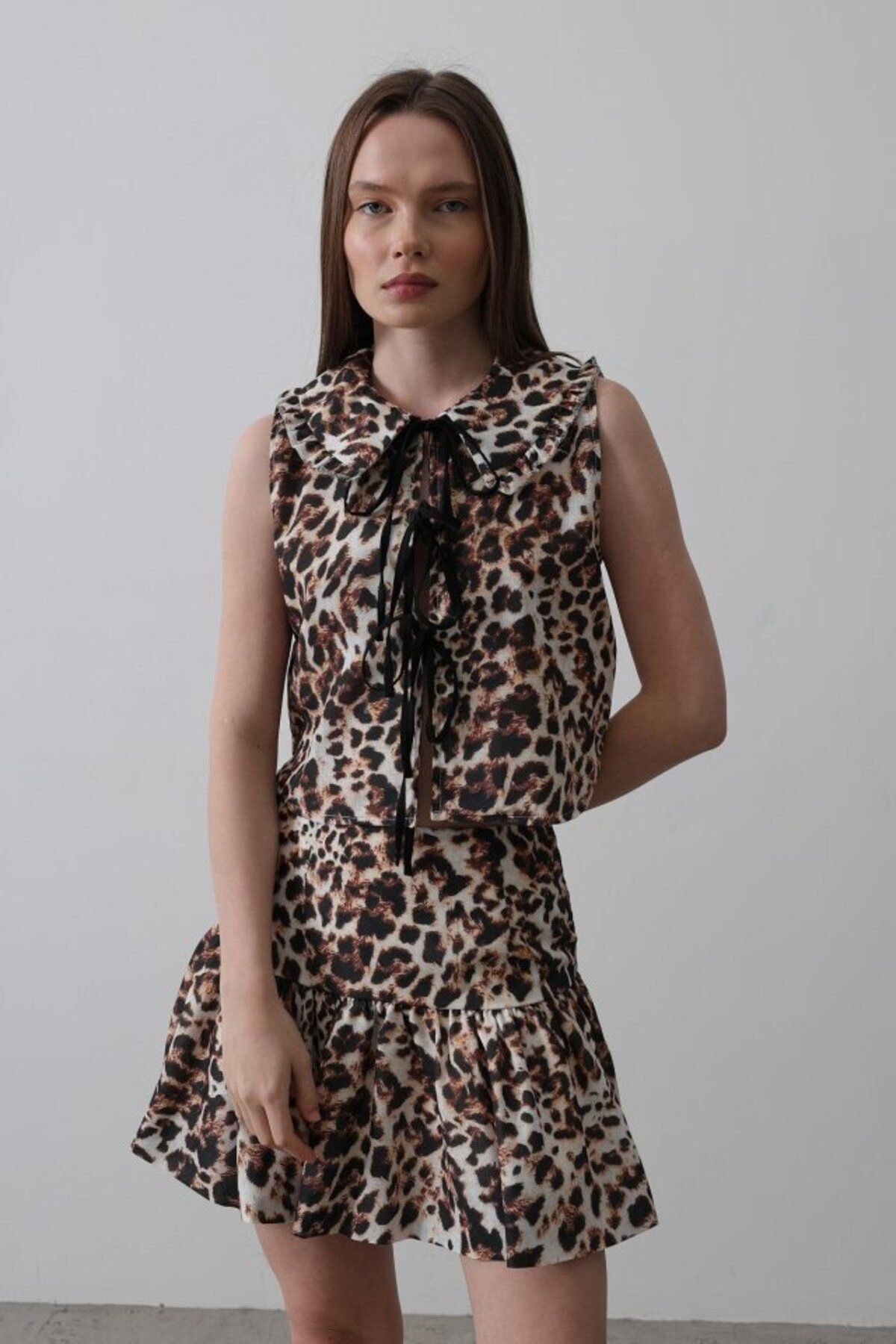 POLEXP Fiyonk Detaylı Bluz - Leopar